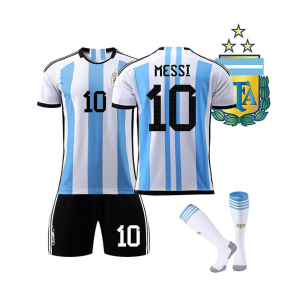 Camisetas de fútbol Argentina Messi 10 Tres estrellas Niños 1ª equipación 2022-23