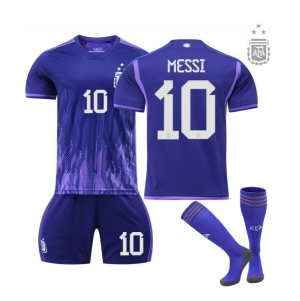 Camisetas de fútbol Argentina Messi 10 Tres estrellas Niños 2ª equipación 2022-23